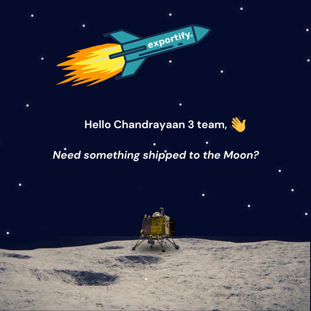 xportify's tweet image. #Exportify congratulates #Chandrayaan3 and #ISRO for their successful #MoonLanding 

#Chandrayaan3Success #IndiaOnTheMoon #JaiHind #ExportifyYourBusiness
