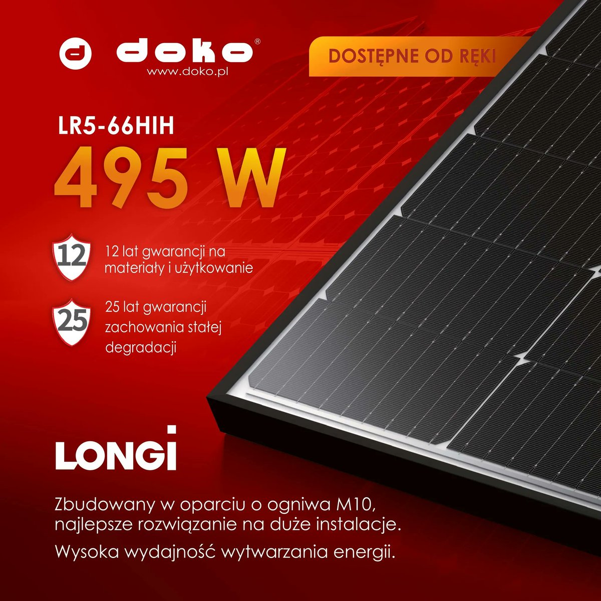 doko_brodnica's tweet image. Wysokiej jakości moduły fotowoltaiczne, marki Longi, o mocy 495wp dostępne w DOKO! Zapraszamy do zakupów w sklepach stacjonarnych i w sklepie internetowym. 
#doko #hurtownieelektryczne #hurtownieelektrotechniczne #longi #panele #moduły #oze #środowisko #oszczędność