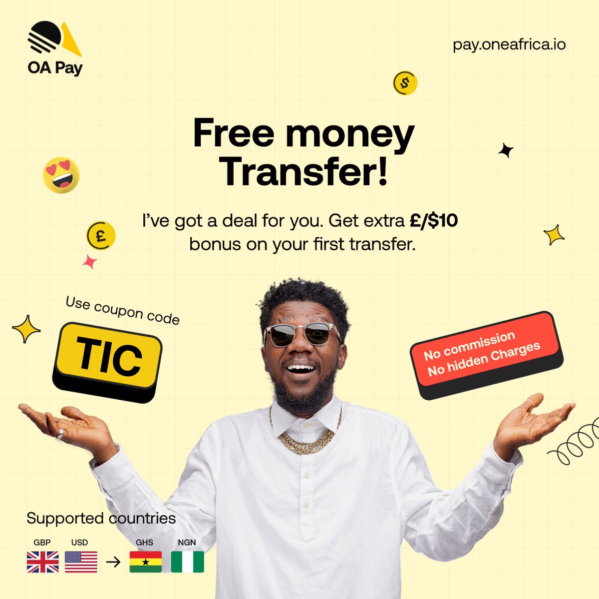 TiCmusicGh's tweet photo. Iβve got a deal for you on OA Pay Free Money Transfer App. Just download and enjoy your Β£/$ 10 bonus now! @PayOneAfrica π°πΊπΈπ¬π§>>π¬ππ³π¬
#SendeMame #paidpartnership https://t.co/YTer01fNFo