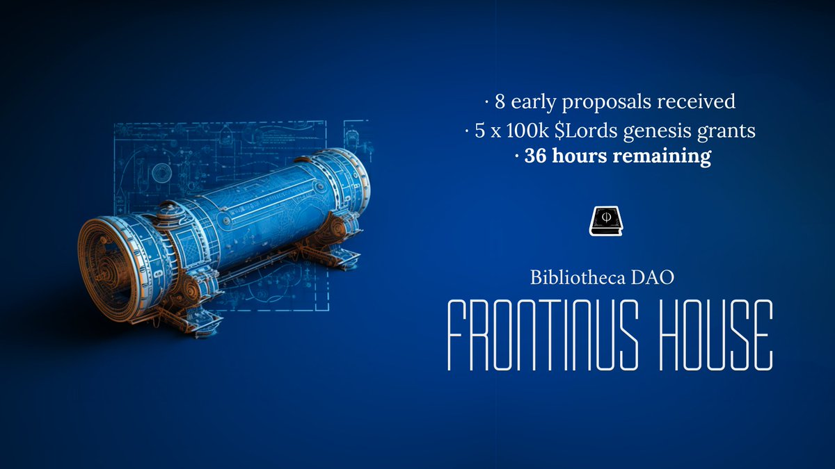 LootRealms's tweet image. 36 hours remain to apply for a Frontinus House Genesis Grant.

If you want to create the DAO wants to support you 🫵