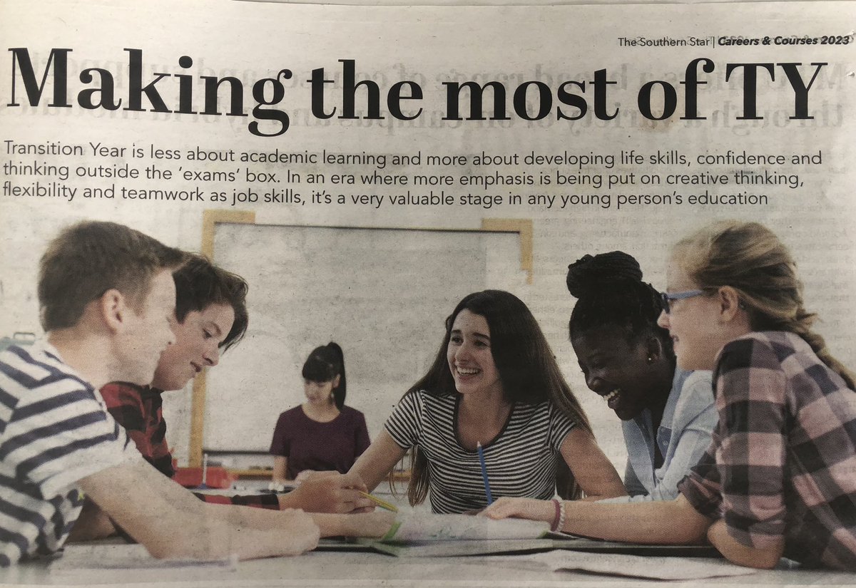 ConorUhl's tweet photo. In today's @SouthernStarIRL read about the positive impact the TY programme can have on developing life skills and resilience to help you succeed in the modern world of constantly evolving careers.
@SkibbereenCS 
Read about this and much more in our Careers &amp; Courses supplement. https://t.co/mtPayslnmW