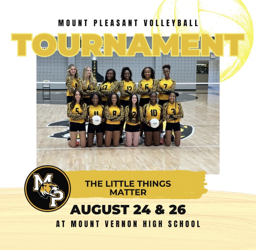 mp_volleyball's tweet photo. The Lady Tigers kick off the MV Tournament this morning at 8:30!

Also, good luck to our junior high volleyball teams that have their first game of the season tonight!! 
Go Lady Tigers! 🐅🏐 https://t.co/mgN4mWHWHU