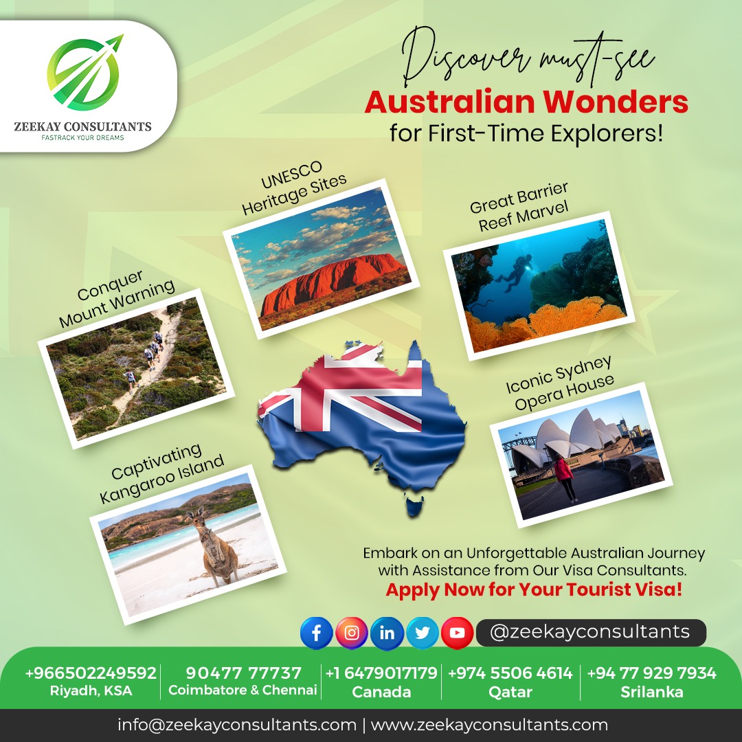 Zeekayconsultan's tweet photo. Discover Australia effortlessly! Our visa consultants make getting your Australian tourist visa a breeze.

📞9047777737
📧info@zeekayconsultants.com
Apply now: https://t.co/oKvarbrkjs

#AustraliaTouristVisa #ExploreDownUnder #VisaExperts  #VisaExperts #Zeekayconsultants https://t.co/Rbvd5fVujC