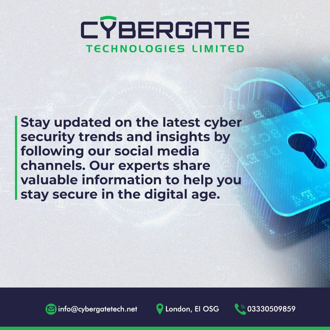 cybergate_tech's tweet photo. Stay updated on the latest cyber security trends and insights by following our social media channels. Our experts share valuable information to help you stay secure in the digital age.

#CyberSecurity
#StayUpdated
#SocialMediaChannel
#SME
#IT https://t.co/A71W4tmH8N