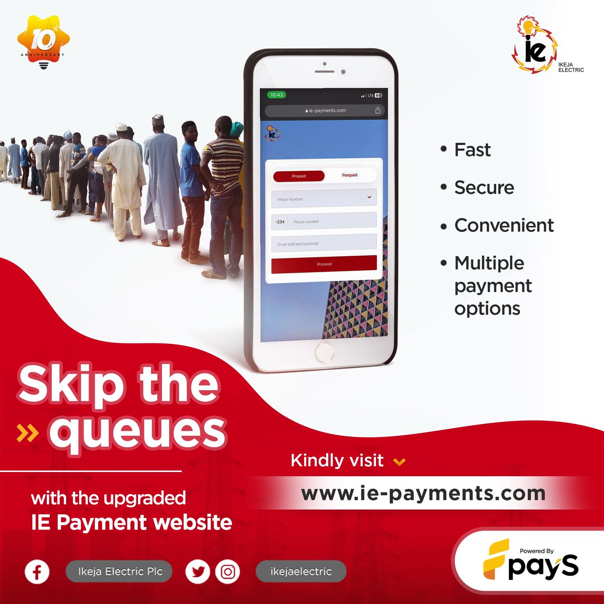 We have upgraded our IE Payment Website!

You can now pay for bills and purchase energy token hassle free, kindly visit: ie-payments.com today.

#TechnologyNow
#IkejaElectric