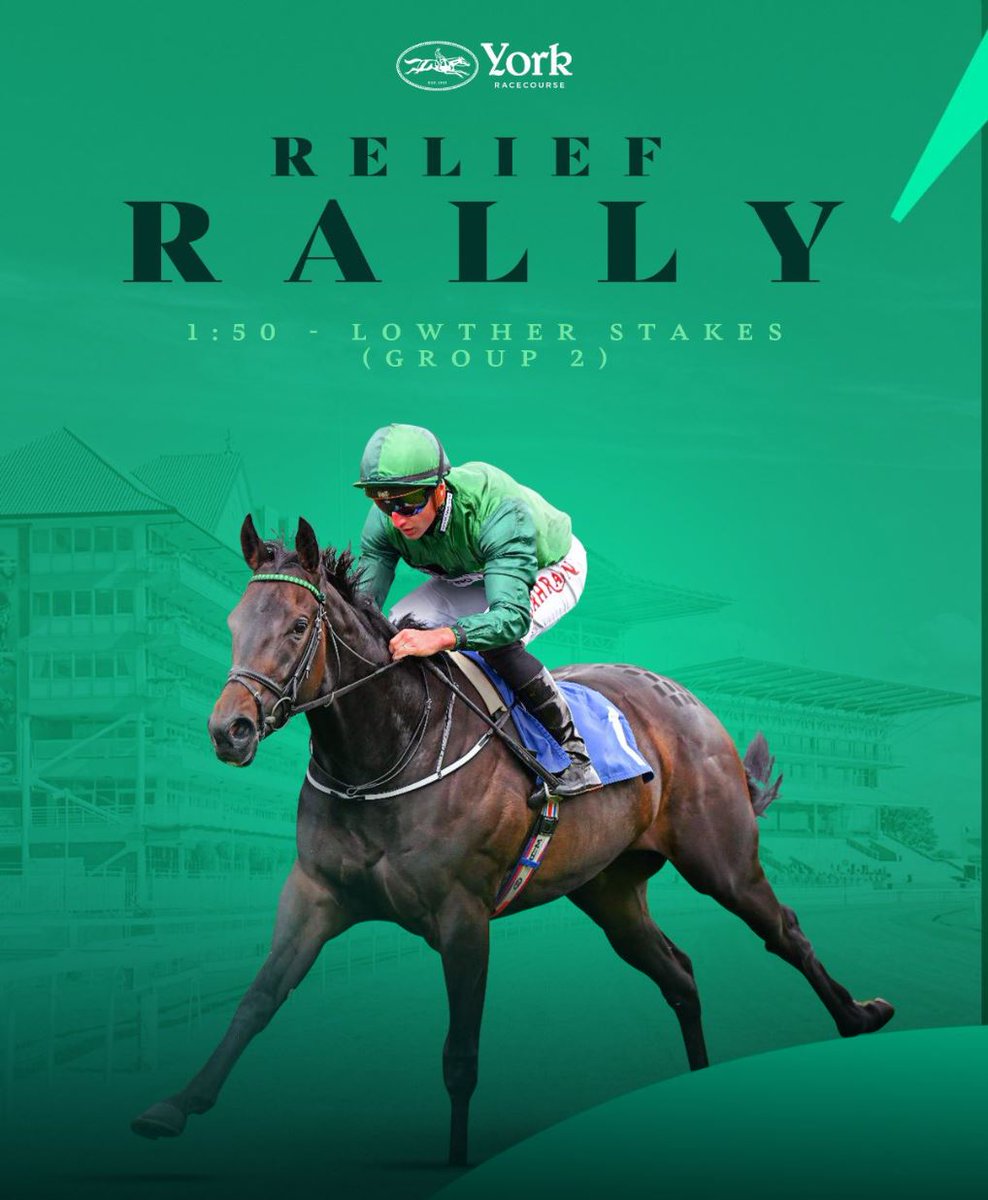 hawkwelldorset's tweet photo. Day 2 of York's Ebor Festival 2023 &amp; we have 3 today all on @itvracing
1:50 Lowther Stakes 6f Group 2
Relief Rally
3:00 Clipper Heritage Handicap 1m
Akhu Najla E/W
3:35 Yorkshire Oaks 1m 4f Group 1
Al Husn
#ReliefRally #AkhuNajla #AlHusn
#Group1 #Group2 #Handicap 
@yorkracecourse https://t.co/3W55ZBrdxS