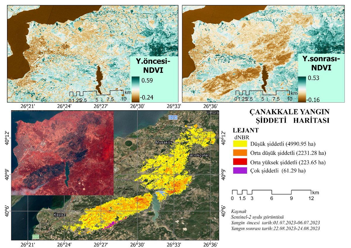 Çanakkale yangını ile ilgili yapmış olduğum çalışma  ektedir. #Googleearthengine, #Sentinel2