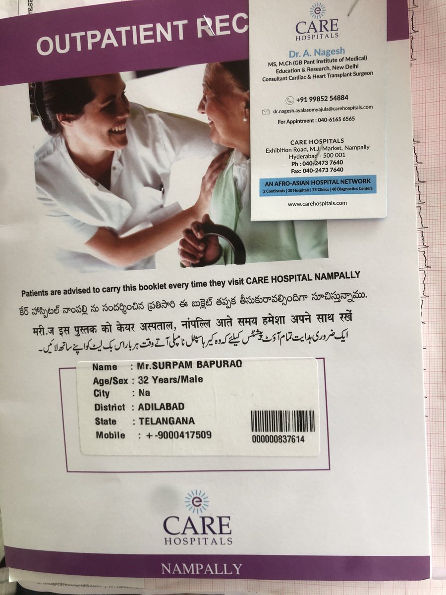 venu1177's tweet photo. Dear @KTRBRS , we are from kumuram bheem asifabad district. We are tweeting from care hospital nompally branch. Patient name is surpam bhapurao.  He has no father.He is ST traibal. We are requesting you to look at this sir. Please respond ASAP https://t.co/kAMQu50Elz