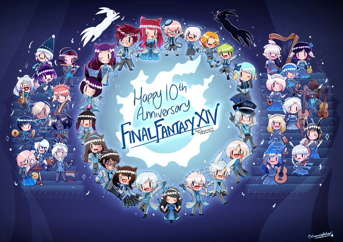 blackvelvetbar's tweet photo. We wish Final Fantasy XIV a Happy Anniversary.
The characters are Black Velvet staffs plus all the participants in our FF album which is soon to be released.

Drawing by @ChronosAtelier
#TheBlackVelvet #Gposers #FFXIV #FFXIVRP #ElementalDC #GaiaDC #ManaDC #MeteorDC https://t.co/sMLnhWQkWn