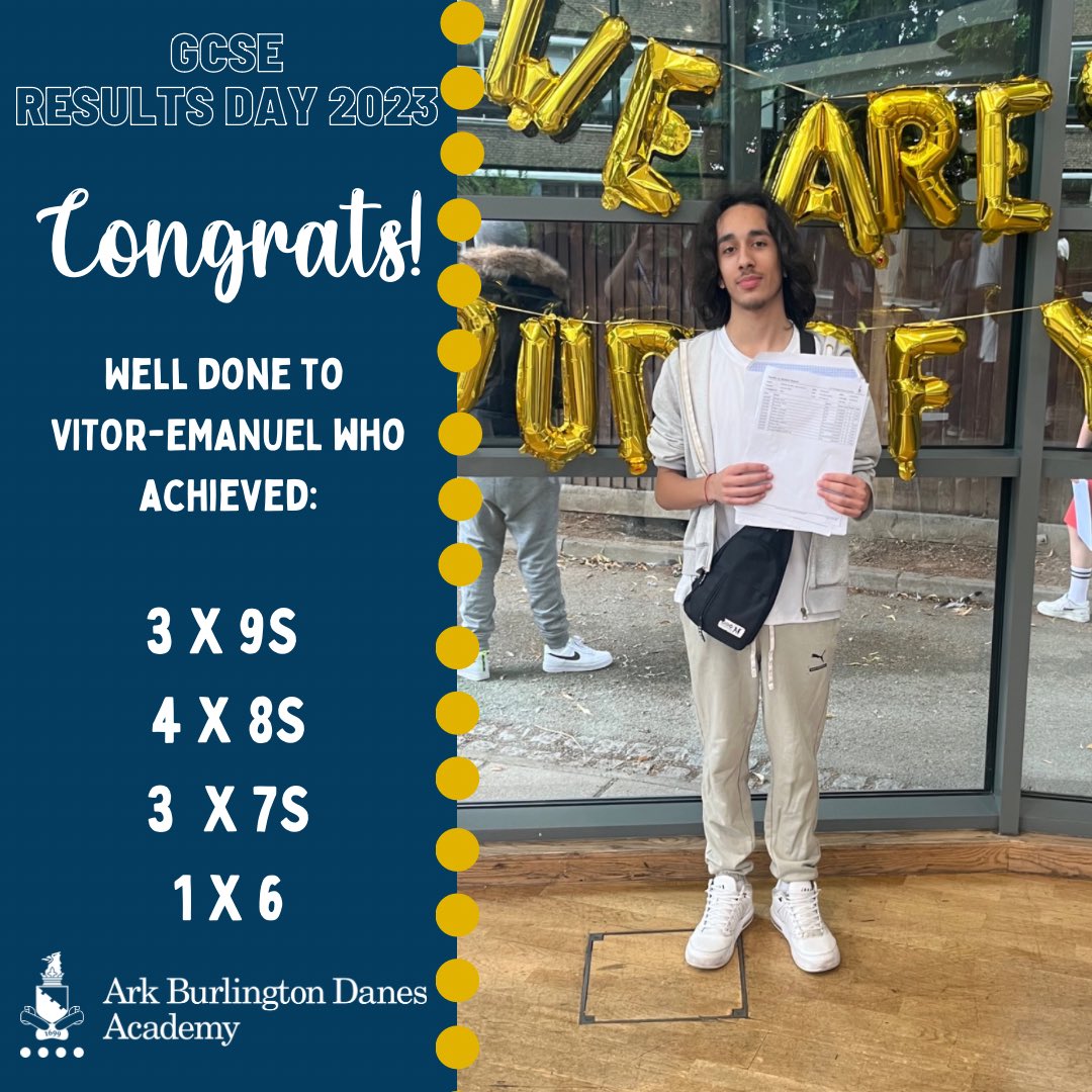 ArkBDA's tweet photo. 🎉⭐️ GCSE Results Day 2023 ⭐️🎉 We are so proud of all of you, here are a few of the amazing grades received! 

#gcseresultsday #gcse #resultsday #arkschools #aimhigh #burlingtondanes https://t.co/aA0LDJfpLy