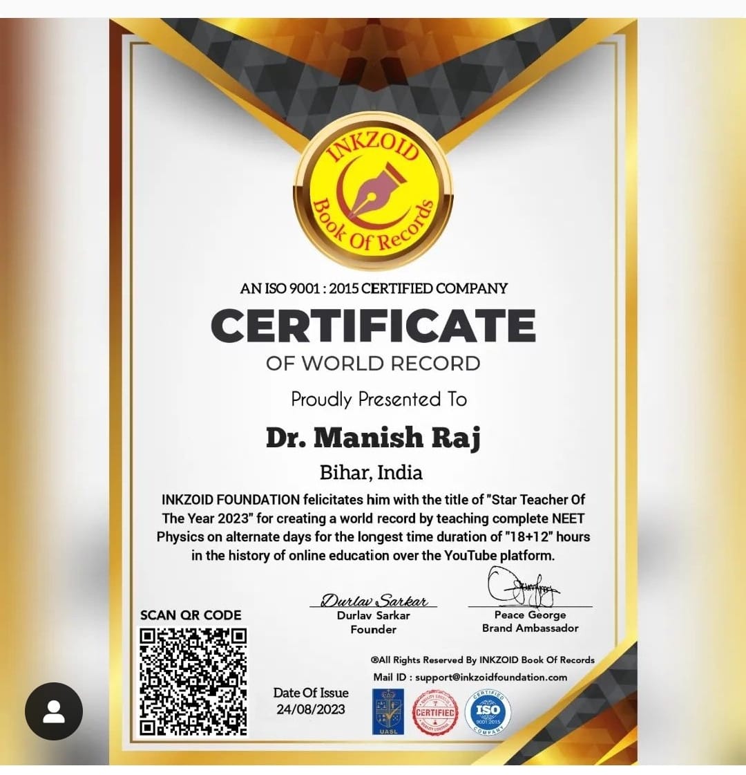 MR_Sir_physics's tweet photo. It's you all to motivate me to teach  18hr continuously  , this certificate is dedicated to you all , 
Ish mehant ka result bhi ham celebration me dekhte h jab thousands of students select  hote h, https://t.co/0XkNMU92VX