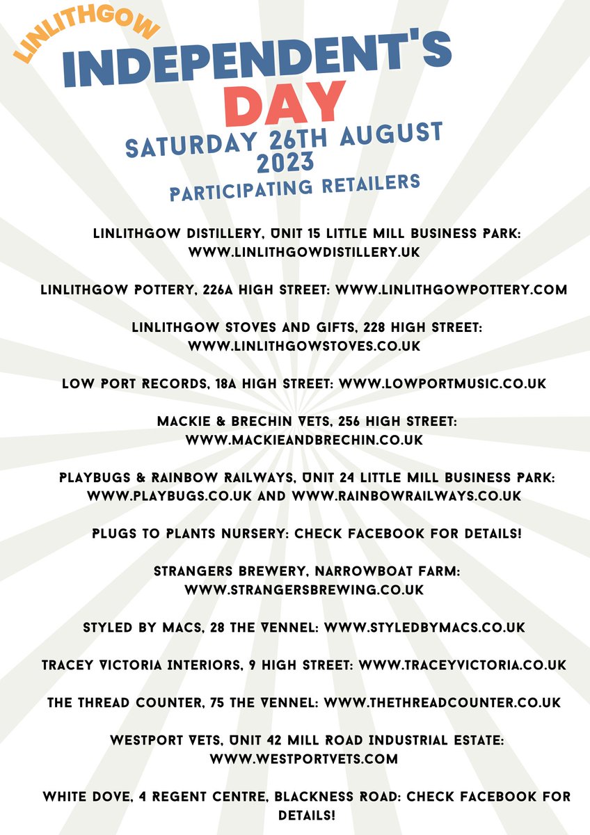 Far From The Madding Crowd Bookshop (@furtherfrom) on Twitter photo Linlithgow's first ever Independent's Day is THIS Saturday 26th August! Come & see what you'll find amongst our amazing range of independent businesses & let the last Saturday of August forever be known as our Independent's Day! <a href="/1totallylocally/">Totally Locally HQ</a> Linlithgow's first ever Independent's Day is THIS Saturday 26th August! Come & see what you'll find amongst our amazing range of independent businesses & let the last Saturday of August forever be known as our Independent's Day! <a href="/1totallylocally/">Totally Locally HQ</a>