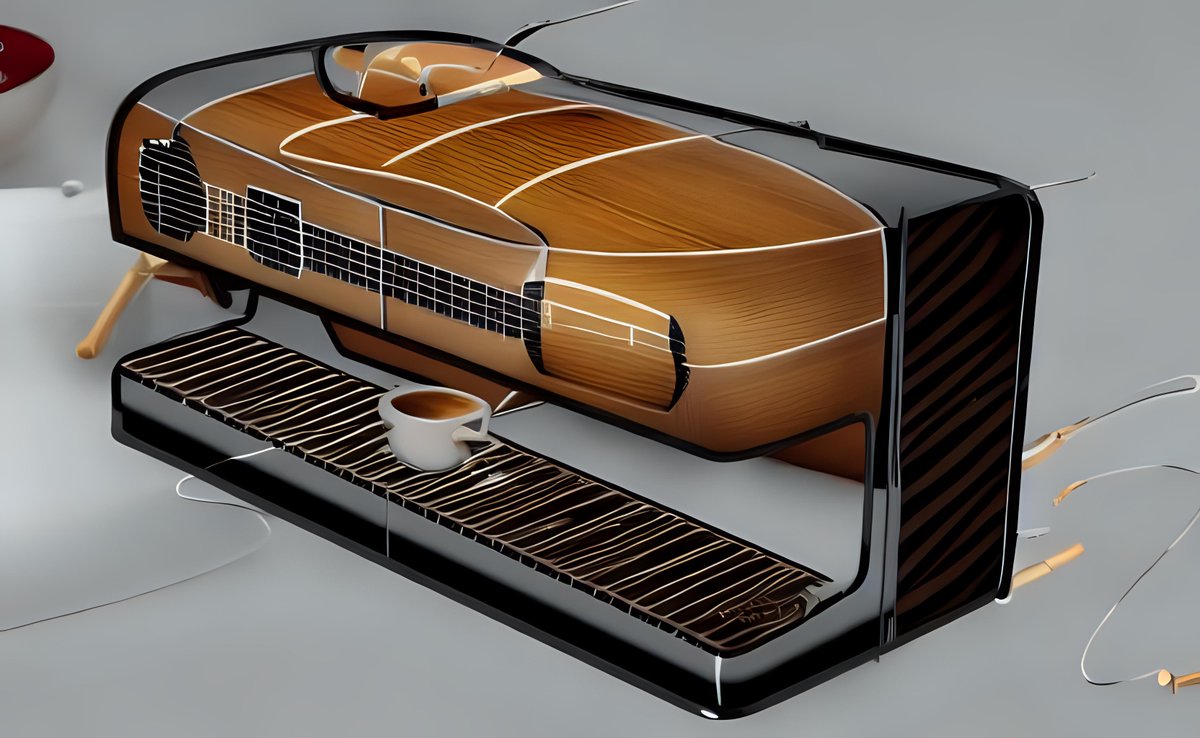 KonseptAi's tweet photo. @aaraalto Loved the idea of "a guitar coffee maker" and I tried to generate it with https://t.co/q4E6mK3q22 ☕️🎸 https://t.co/Vrw5jnRARH