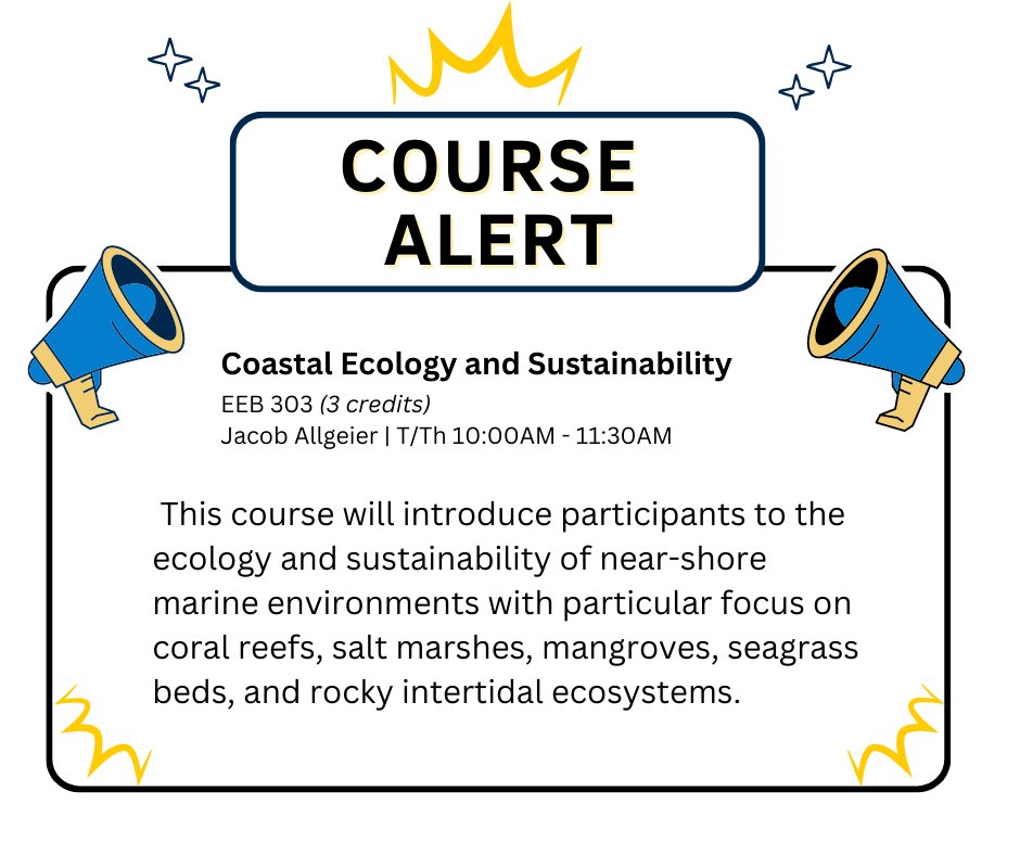 UM Sustainable Food Systems Initiative (@sfsi_um) on Twitter photo 🍽 COURSE ALERT 🍽
Dr. Allgeier's (<a href="/AllgeierLab/">Coastal Ecology and Conservation Lab</a>) undergraduate course will explore how changing environmental and biological factors interact to influence their sustainability. Offered Fall semester 2023. Full food systems course listings on our website:
sites.lsa.umich.edu/sustainablefoo… 🍽 COURSE ALERT 🍽
Dr. Allgeier's (<a href="/AllgeierLab/">Coastal Ecology and Conservation Lab</a>) undergraduate course will explore how changing environmental and biological factors interact to influence their sustainability. Offered Fall semester 2023. Full food systems course listings on our website:
sites.lsa.umich.edu/sustainablefoo…