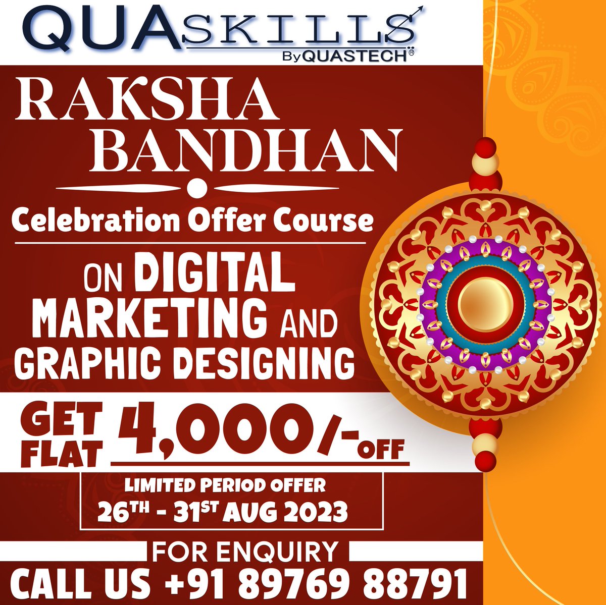 quaskills's tweet photo. ✨ Rakesh Bandhan Celebration Offer ✨
            🔥 Get Flat 4000/- Off 🔥
.
.
Contact no- 8976988791
Website - https://t.co/CZwlMnuysv
.
#quaskills #student #education #learning #marketing #offer #rakshabandhan #discount https://t.co/uRIxCizilZ