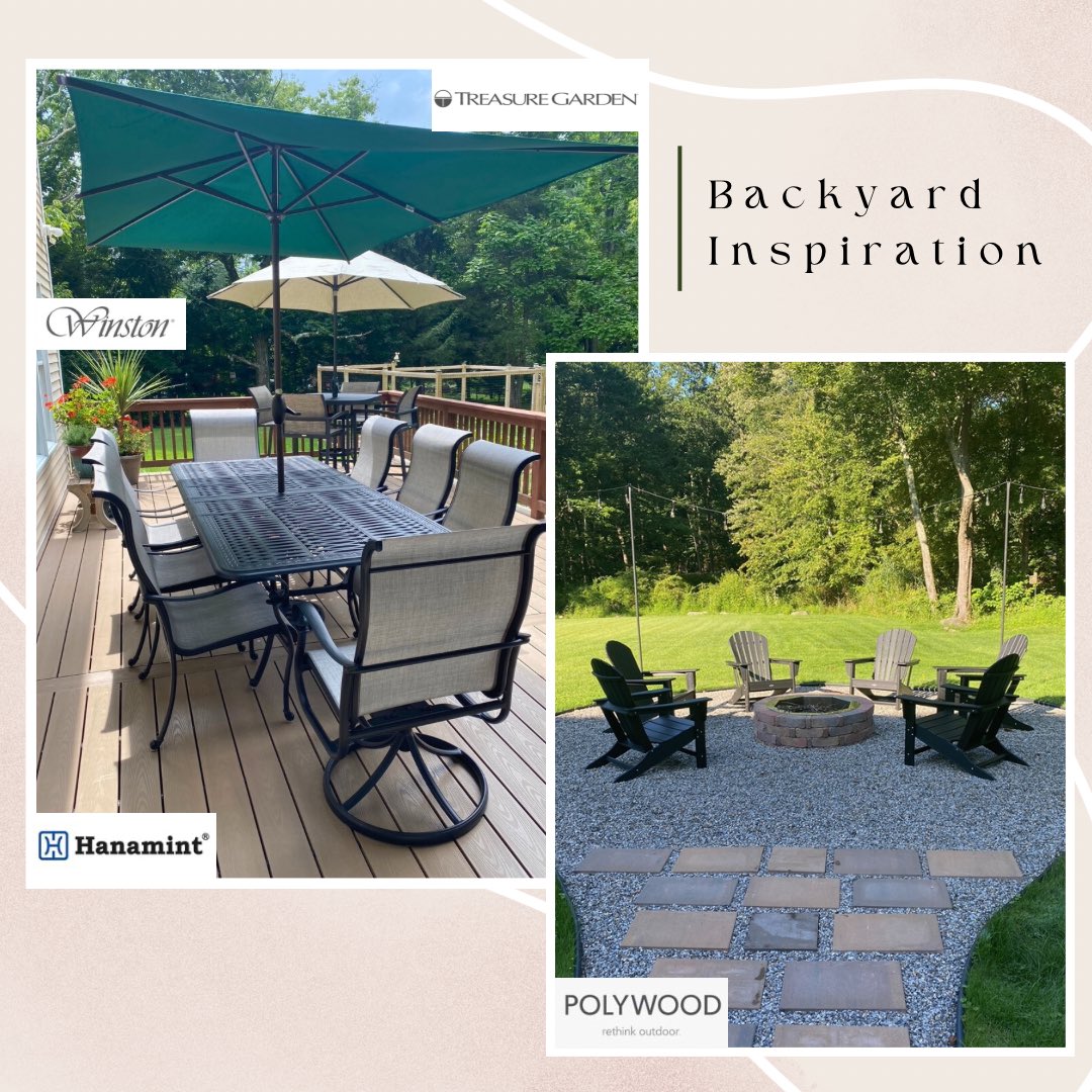 PelicanShops's tweet photo. ✨”Our Dining Table with 8 chairs and a High Top Table with 4 chairs we bought this season. We also purchased Adirondack Chairs for our Fire Pit last year and our seating arrangement with sunbrella cushions the year or two prior! We Love It All!” 🧡Big Thanks To Donna 
#patio https://t.co/6NAhEWJ7E9