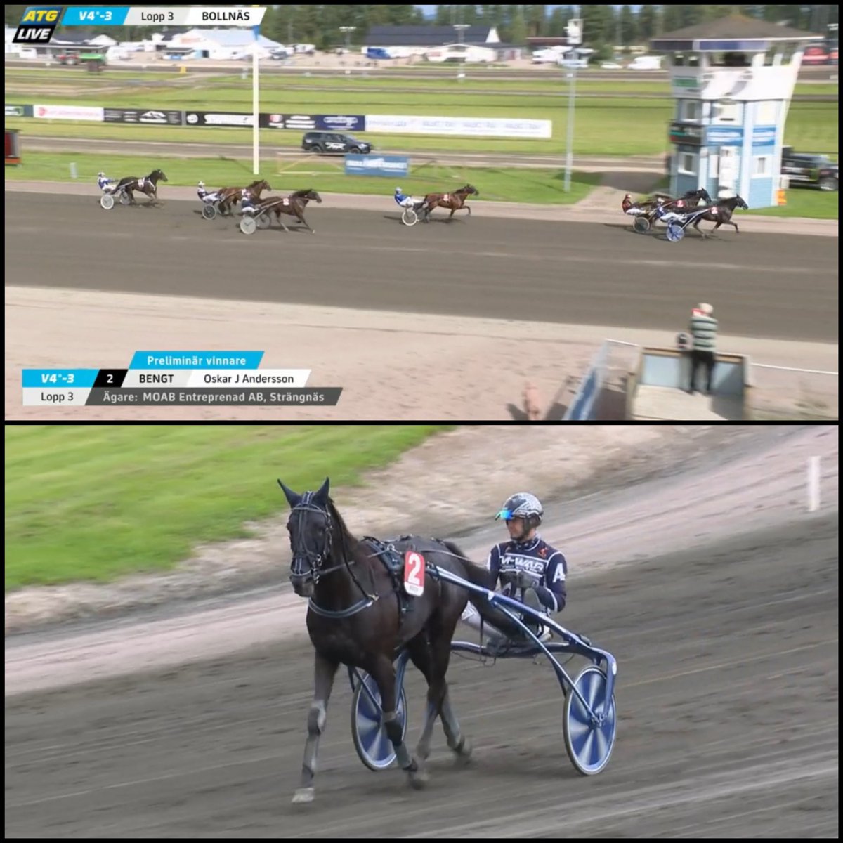 oja_racing's tweet photo. Bengt vinner i Bollnäs!😀🥇Karriärens tredje seger i den femte starten för Bengt som vann direkt i sin comeback på nytt rekord på lunchtravet idag. Grattis säger vi till ägarna bakom MOAB Entreprenad AB och till Alex som är skötare!💐Tiden 14,6/2140m och förstapris 25.000 kronor. https://t.co/NzxgeidWpy