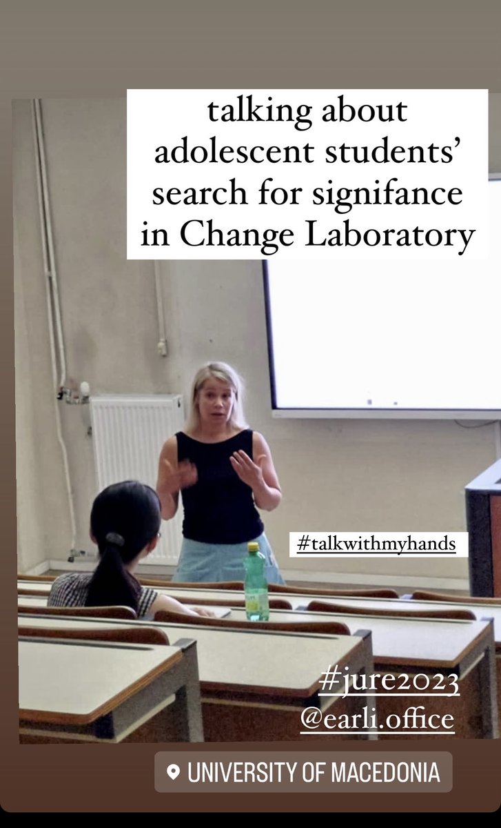 It’s always fascinating to talk about adolescent students’ search for significance in Change Laboratories conducted in schools. In Change labs, students’ potential and needs for influencing school and society became visible
 #activitytheory #changelaboratory @EARLI2023 @JURE2023