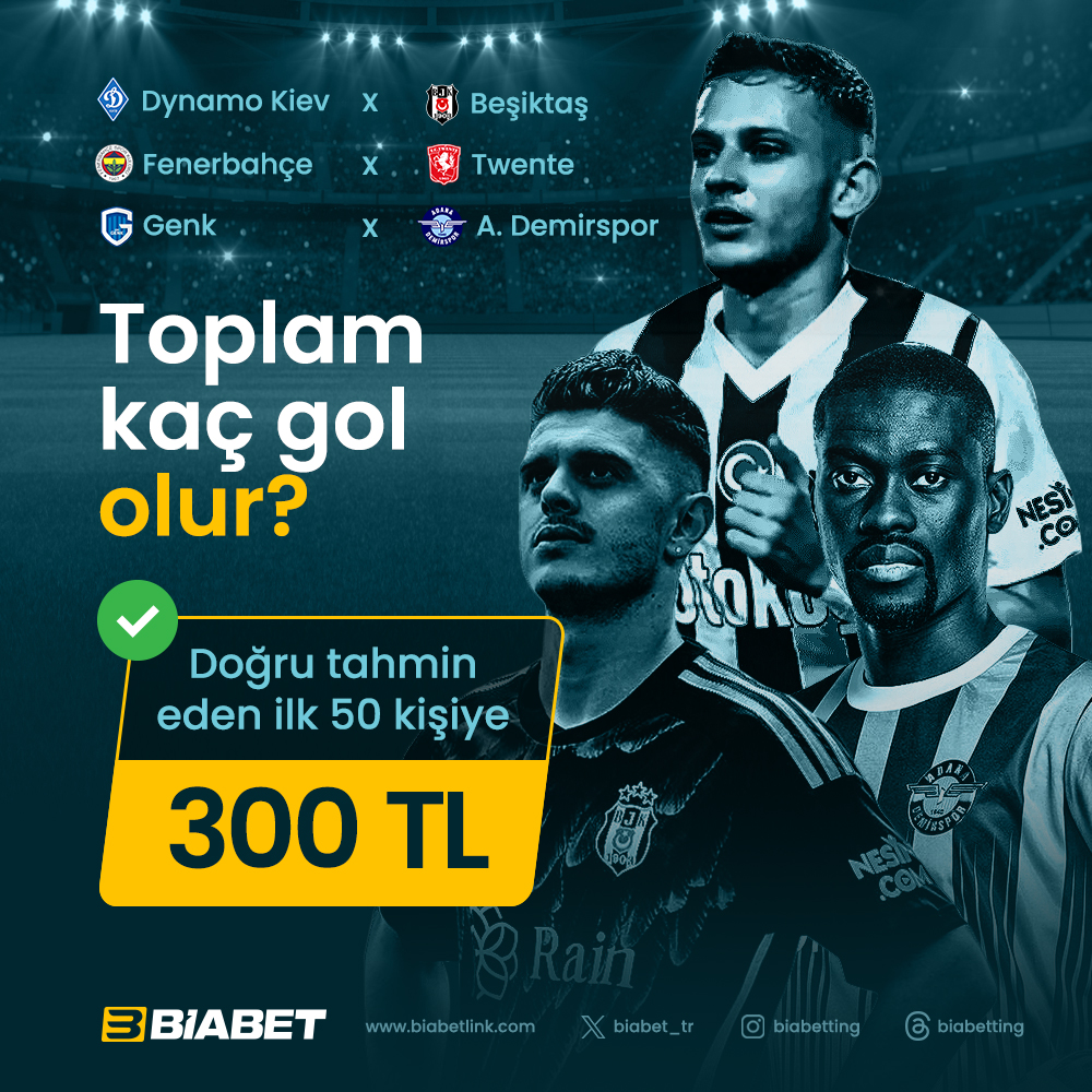 D. Kiev 🆚 Beşiktaş
Fenerbahçe 🆚 Twente
Genk🆚 A.Demirspor

🤔 Karşılaşmalarda toplam kaç gol olur?

Doğru cevap veren ilk 50 üyemize 300₺ Nakit bonus hediye!🎁

👉RT yap 3 kişiyi etiketle
👉Form açıklamasındaki tüm hesapları takip et

📌Formu doldur: l24.im/ma5Q8hg