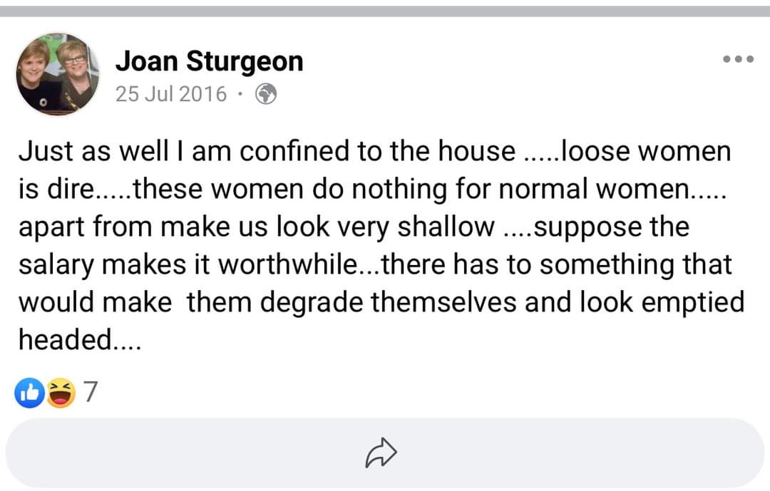 An old post that hasn't aged well, her daughter has been on the programme twice that I'm aware of. Have we to add 'Airhead' to the disgraced former First Minister 😉 😅