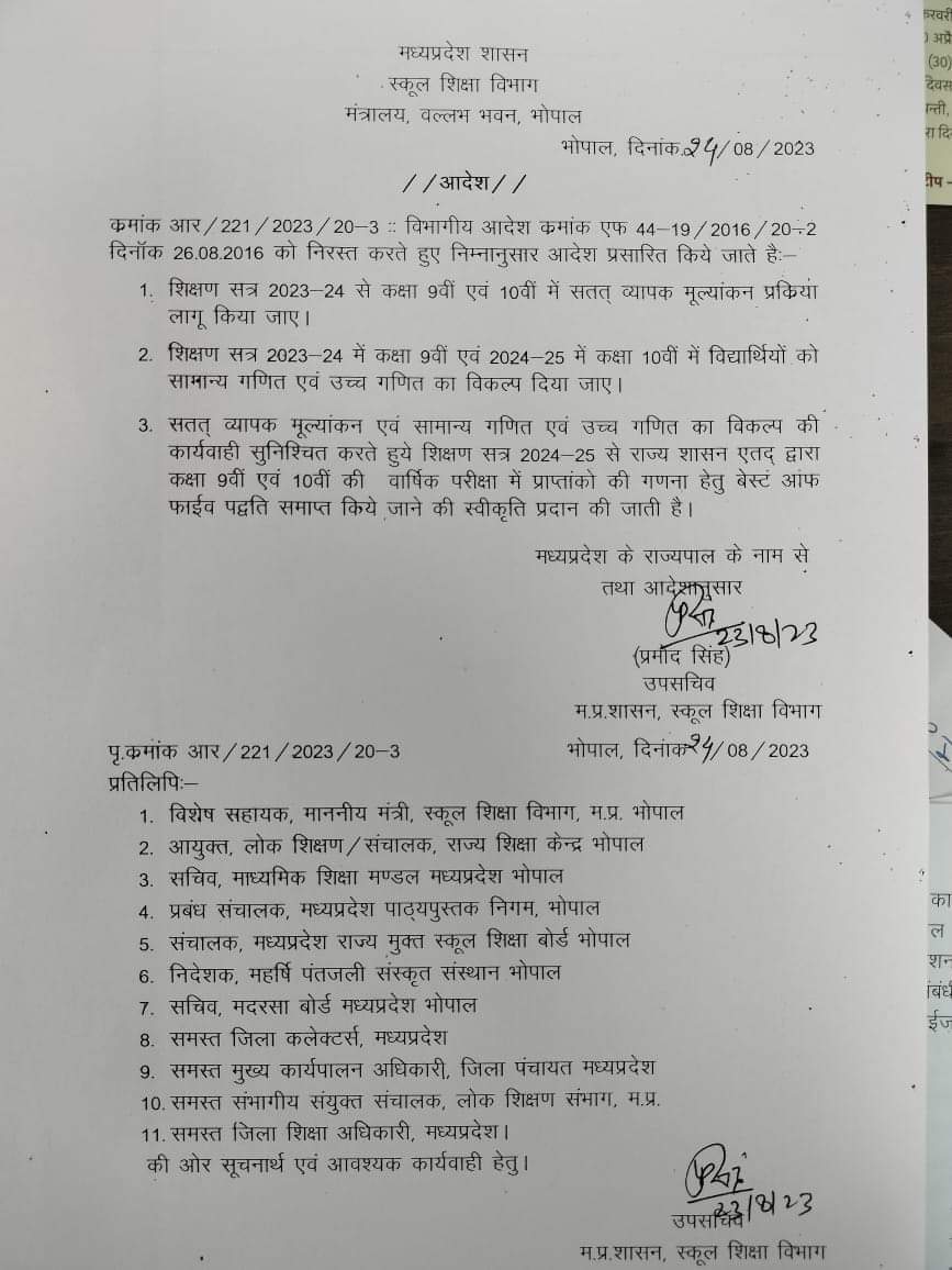 9वी एवं 10वी में बेस्ट ऑफ फाइव पद्धति सत्र 2024,25 से समाप्त !
<a href="/schooledump/">School Education Department, MP</a>
<a href="/JansamparkMP/">Jansampark MP</a>