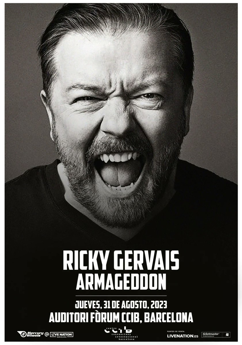rickygervais's tweet photo. See you next week! #Armageddon #Barcelona https://t.co/nhmtDGGaBz