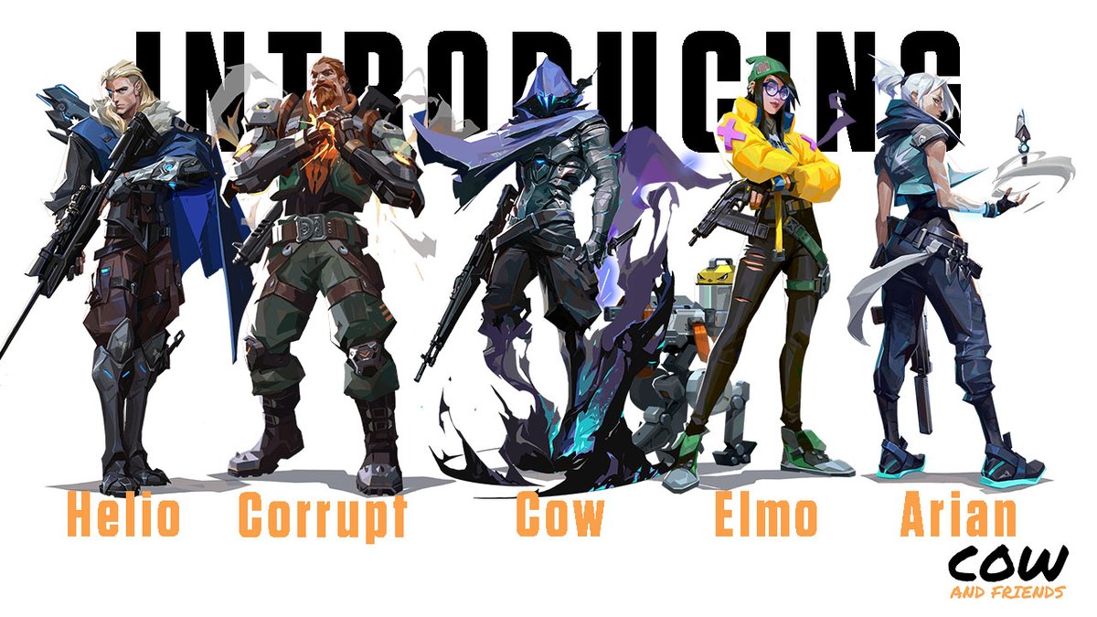 CowAndFriendsVl's tweet photo. We are happy to finally anounce our Valorant EU roster!
@CowFPS 🇪🇸
@itsmearianval 🇬🇧
@CorruptSk 🇬🇧
Helio 🇬🇧
Elmo 🇮🇪
#CAFfighting https://t.co/P4sp44gQPm