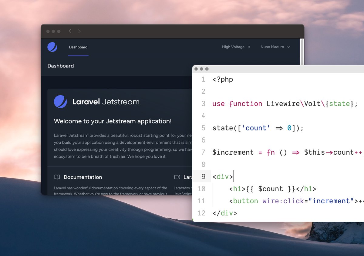 taylorotwell's tweet photo. .@calebporzio has just announced the release of Livewire 3. 

Congratulations to the team and the community for this significant achievement. To celebrate this, we've just released:

✓ Jetstream 4.0 with Livewire 3 support. 🌀

✓ Volt 1.0 - Volt's first stable release. ⚡️ https://t.co/3BlUUy4YMZ