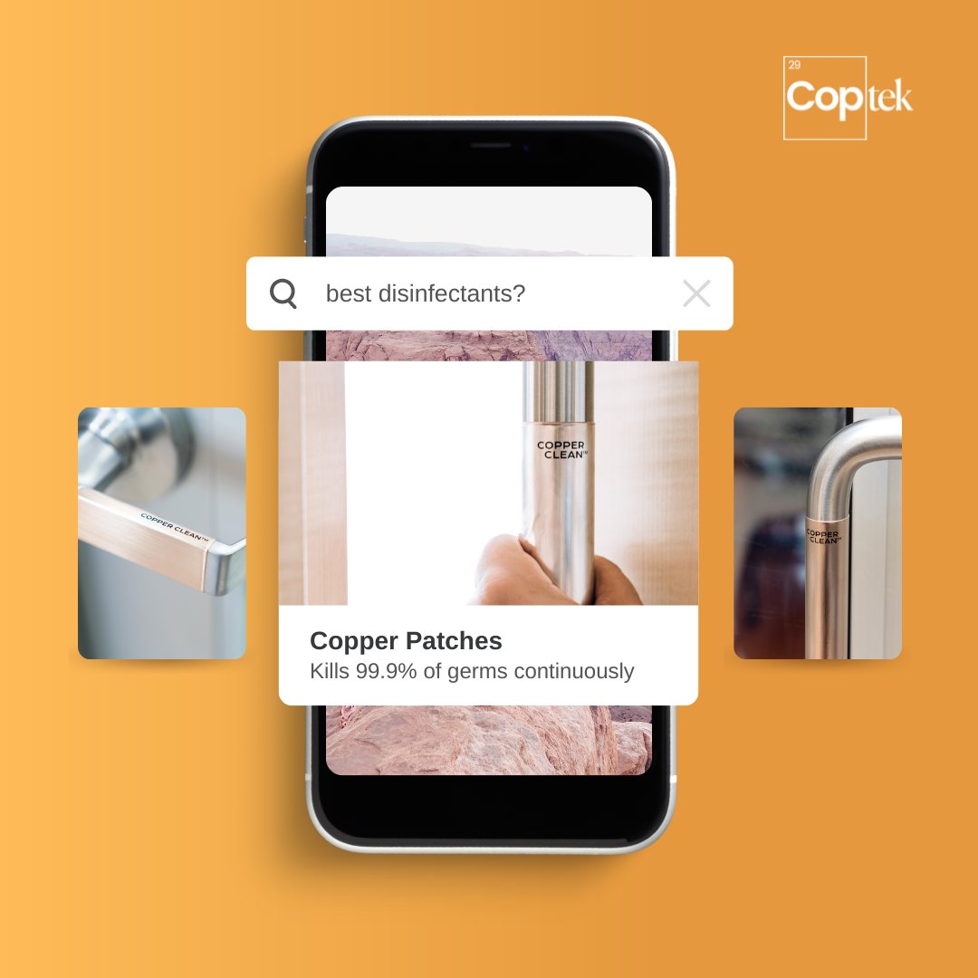 CoptekCopper's tweet photo. When in doubt, choose copper! Laboratory tests have shown that antimicrobial copper kills 99.9% of bacteria continuously!💨 ⁠
⁠

#antimicrobialcopper #germkilling #cleanliving⁠
#care #antimicrobial #stayhealthy #coppertechnology #copper https://t.co/4XAkj7bwIU