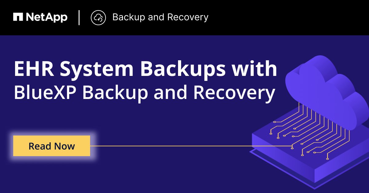 NetApp_Cloud's tweet photo. Protect your valuable electronic health records (EHR) with BlueXP Backup and Recovery!

In our article, Semion Mazor will discuss everything you need to consider when creating #EHRsystem backups and how BlueXP Backup and Recovery can help you.
https://t.co/tIKft1WYY6 https://t.co/1LOyboSu7K