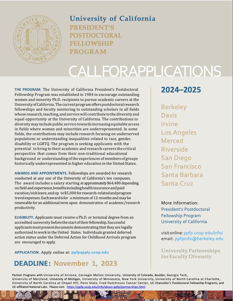 Great opportunity for outstanding women & minority Ph.D. recipients to pursue academic careers at the University of California. All fields -- UC Irvine faculty are happy to host, especially those in @UCIPhysSci @UCIPhysAstro @UCIChemistry @ucimath @uciess