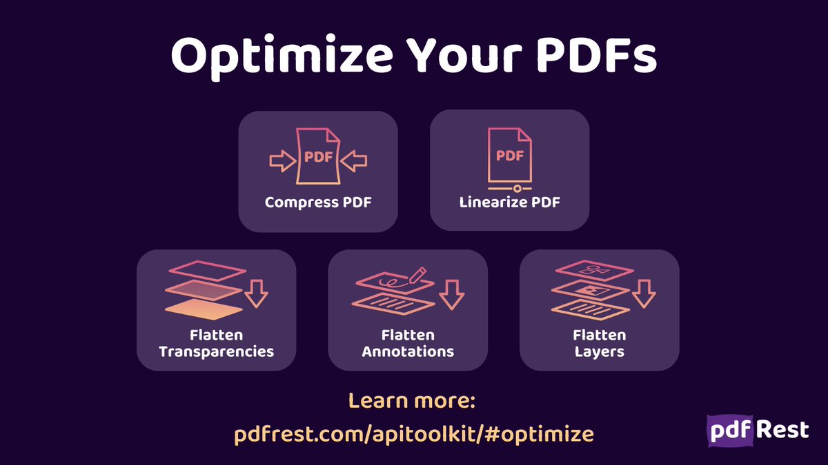 pdfRest's tweet image. Enhance PDFs for their intended usage with @pdfRest&apos;s suite of tools that target specific improvements and optimize your PDFs.

Learn more: pdfrest.com/apitoolkit/#op…

#printPDF #PDFsolutions #compresspdf #restapi #documentprocessing #cloudcomputing
