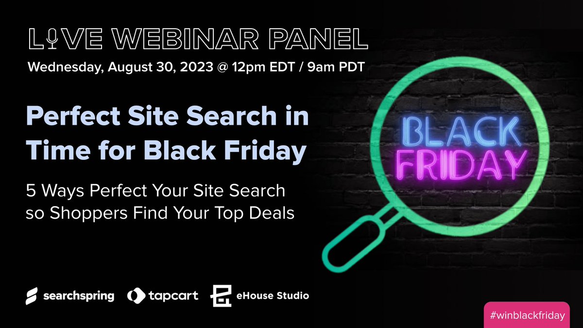 Join our CEO, <a href="/aaronquinn/">Aaron Quinn</a>, alongside <a href="/Searchspring/">Searchspring</a> &amp; <a href="/tapcart_app/">Tapcart</a>, on Thursday, August 30th, for a live webinar on the perfect site search for BFCM! 

Register here ➡️ hubs.li/Q0206YWf0