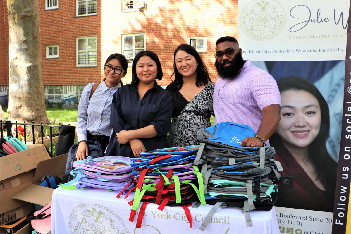 I co-sponsored a backpack drive at <a href="/NYCHA/">NYCHA</a>  Woodside Houses to help our neighbors prepare for a successful school year. We were excited to meet Woodside students and their parents and look forward to distributing backpacks at Ravenswood Houses and Queensbridge Houses (1/2)