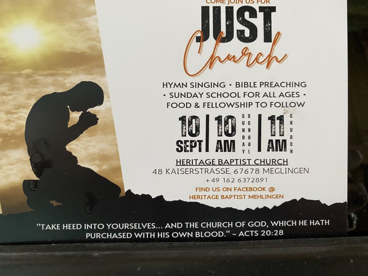 hallman_js's tweet image. Come join us for Just church on September 10th: #Sembach #Panzer #Daenner #ROB #RamsteinAFB #Kleber #Vogelweh #Pulaski #Kapaun 
Come home to Heritage! 
Matthew 11:28
