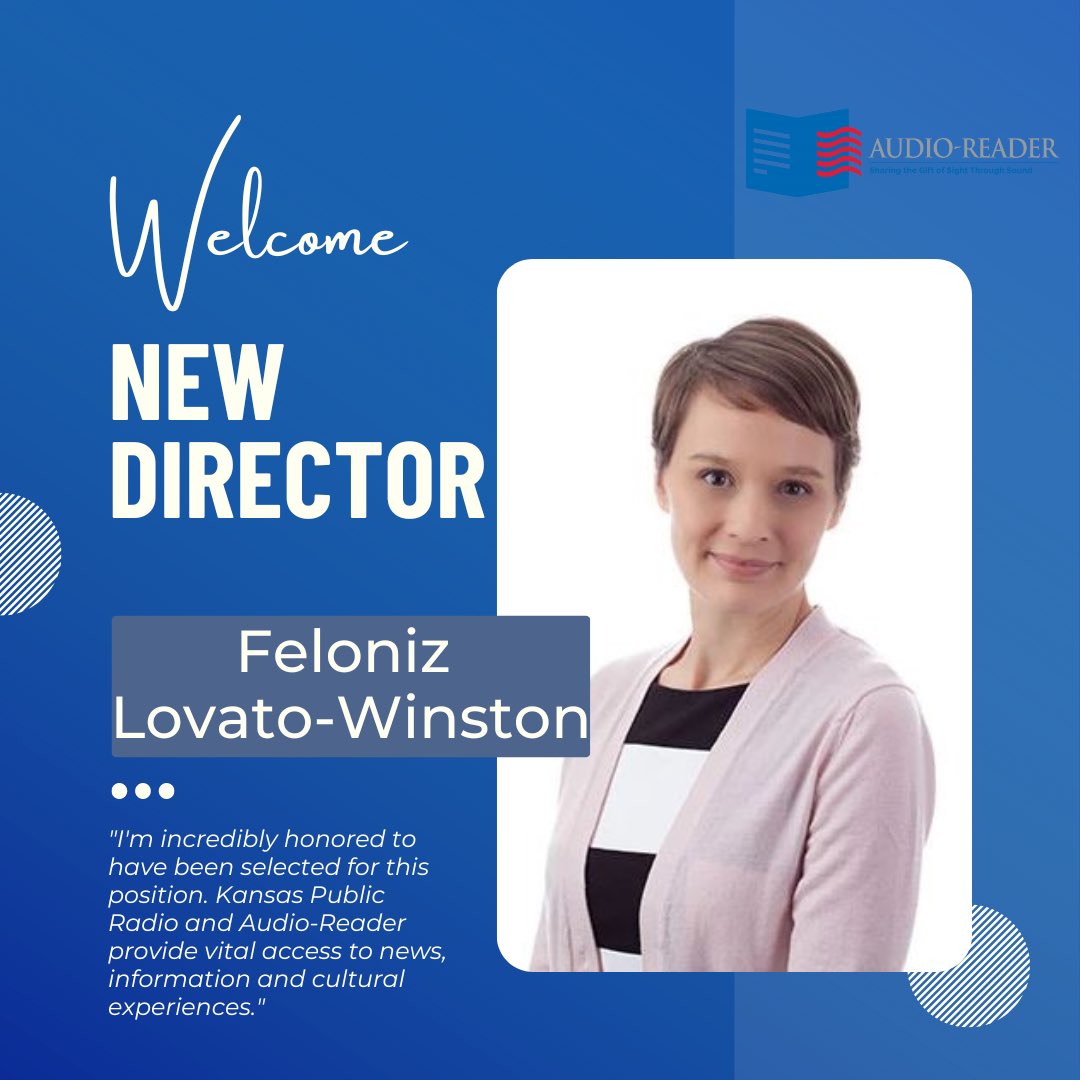 Audio-Reader (@kuaudioreader) on Twitter photo A new director has been selected to lead Audio-Reader and <a href="/kprnews/">Kansas Public Radio</a>. Please join us in congratulating and welcoming Feloniz Lovato-Winston who will begin her role in September! Read the official press release here: kansaspublicradio.org/latest-updates… A new director has been selected to lead Audio-Reader and <a href="/kprnews/">Kansas Public Radio</a>. Please join us in congratulating and welcoming Feloniz Lovato-Winston who will begin her role in September! Read the official press release here: kansaspublicradio.org/latest-updates…