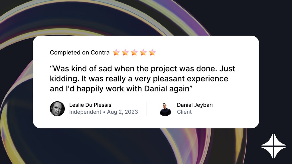 contra's tweet photo. The best vibes for this project with Leslie and Danial 🚀

Hire Leslie on Contra: https://t.co/73RgagClm3

#anotherhappyclient #freelanceUXdesigner #freelanceUIdesigner https://t.co/lgMCHkDE6F