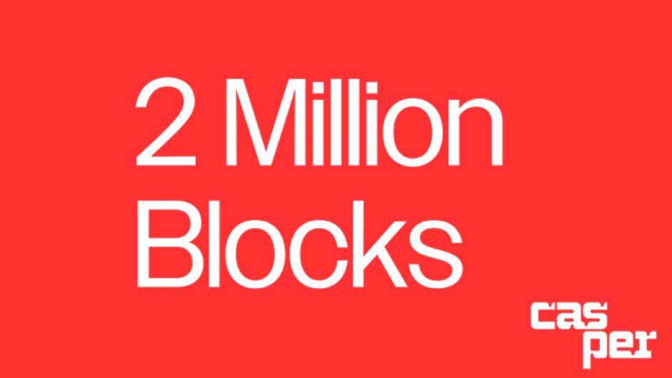 StakeCSPR's tweet photo. Casper Network just hit 2 million blocks!  🎉👻 

What will the $CSPR ecosystem look like at 10 million blocks? So much going on behind the scenes right now, so many amazing developers adopting @Casper_Network as their #blockchain of choice. The future is looking very exciting! https://t.co/o3nT6KfGiB