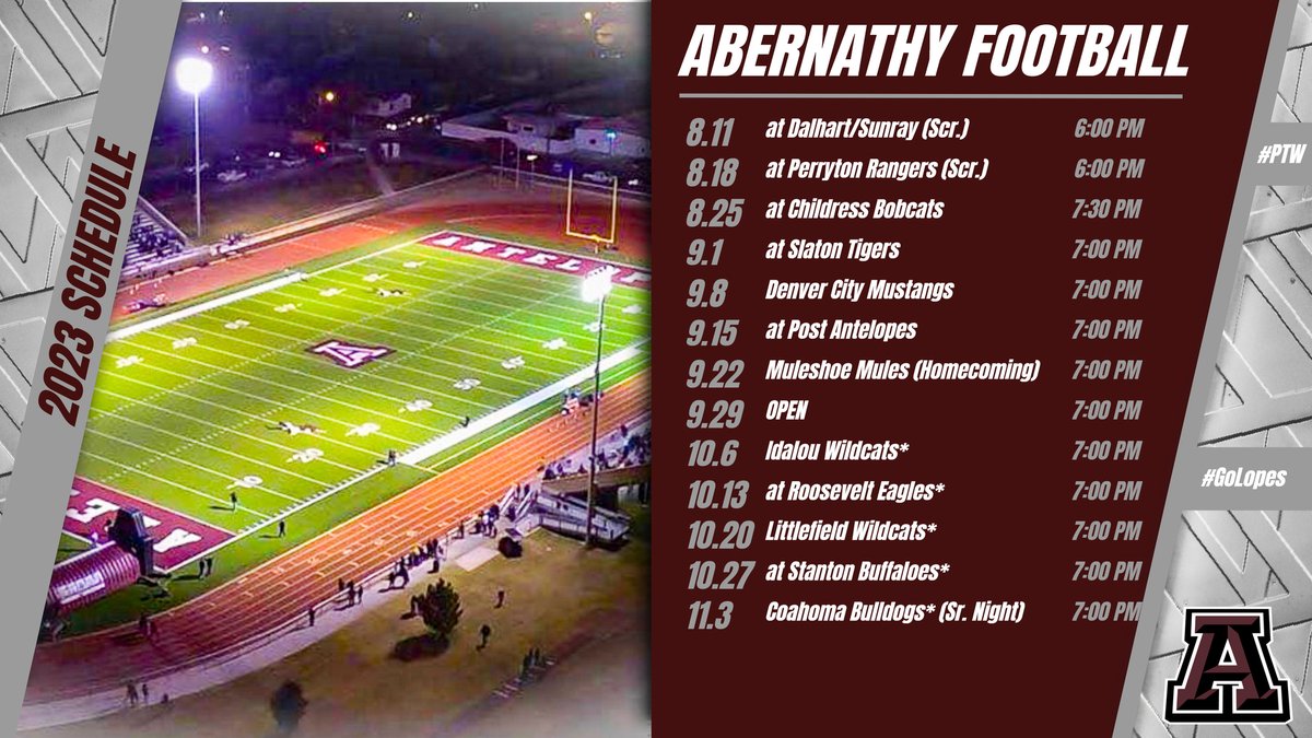 2023 Abernathy Football Schedule #GoLopes #PTW
