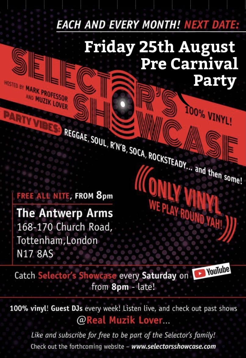 AntwerpArmsAsoc's tweet photo. Selecta showcase  will be playing vinyl on Friday 25th August. Join us for our Caribbean Celebration on Saturday 26th for more music, poetry and stories #Tottenham #NorthLondon https://t.co/LMJ9qzH16Q