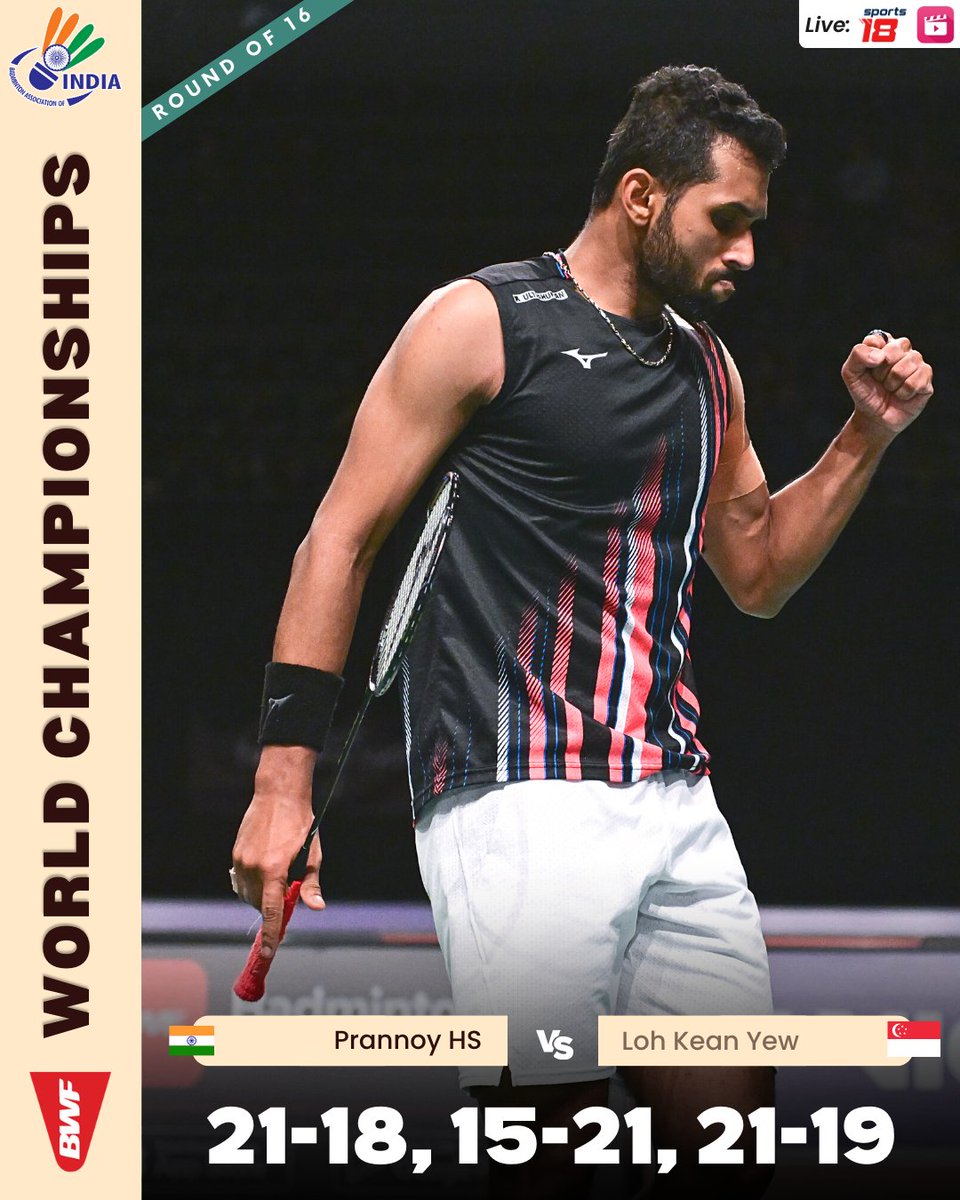 Prannoy into the Quarterfinals of #BWFWorldChampionships after a thrilling match against the Former World Champion 💥👏 📸: @badmintonphoto #BWFWorldChampionships #Copenhagen2023 #IndiaontheRise #BadmintonTwitter #Badminton