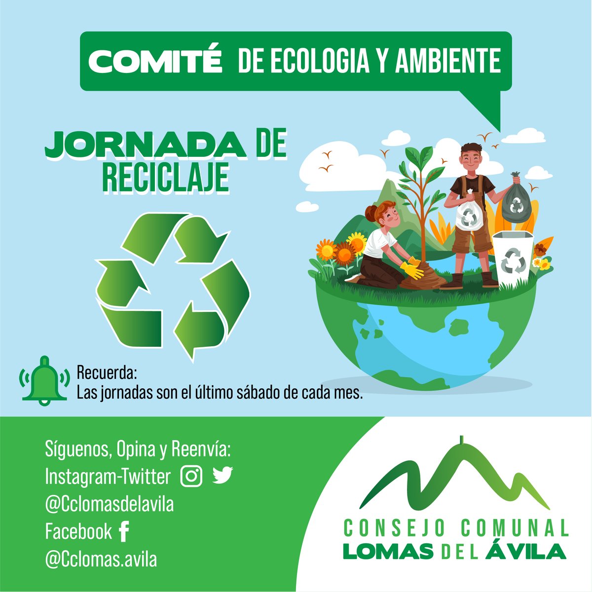 JORNADA DE
RECICLAJE

♻️Día:
Sábado 26/08/2023
♻️Lugar:
Kiosko de Oscar
♻️Horario:
8:00am-12:30pm