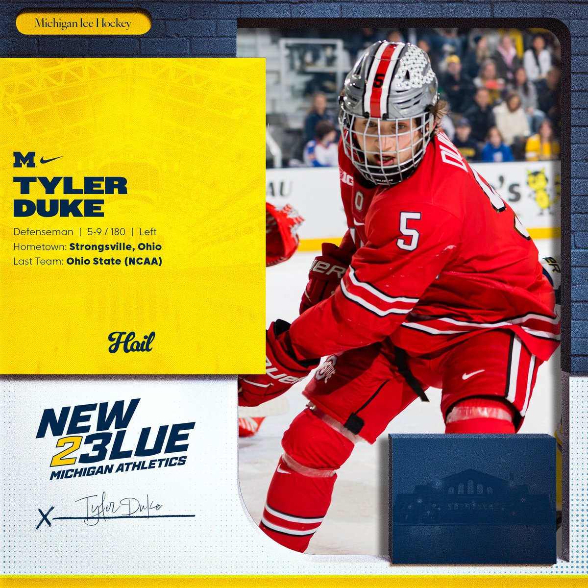 umichhockey's tweet photo. He realized his mistake. That Team Up North is just better.

Tyler Duke played in all 40 games for OSU last year and had 12 points and 41 blocked shots.

Welcome to the Maize &amp; Blue!

#NewBlue #GoBlue〽️ https://t.co/lUKCryR0Vn
