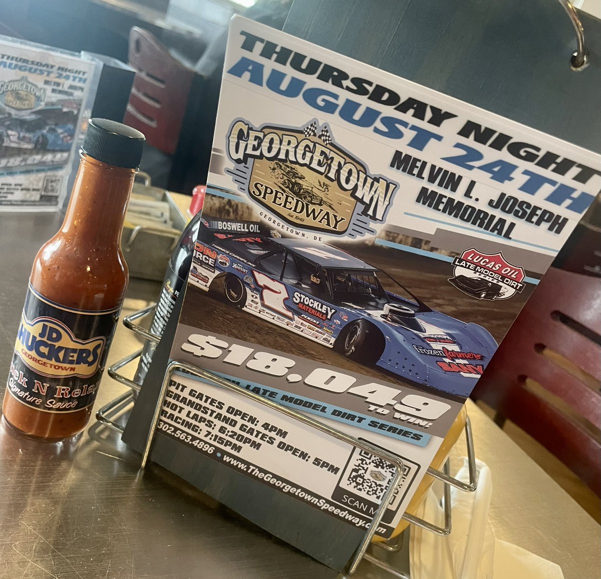 Love rolling into a new market and seeing local businesses supporting the local racetrack. Food was great too! See everyone at @GeorgetownSpdwy tonight. #JDShuckers #SupportThoseWhoSupportRacing