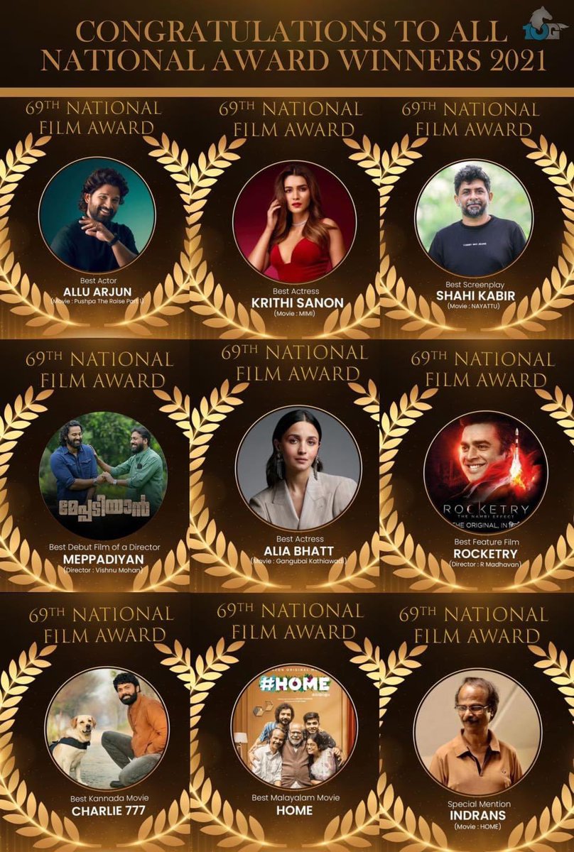 Congratulations to all the winners of the #NationalFilmAwardAwards 2023 👏 #AlluArjun #Indrans #VishnuMohan #ShahiKabir & the crews of #RRR #Rocketry