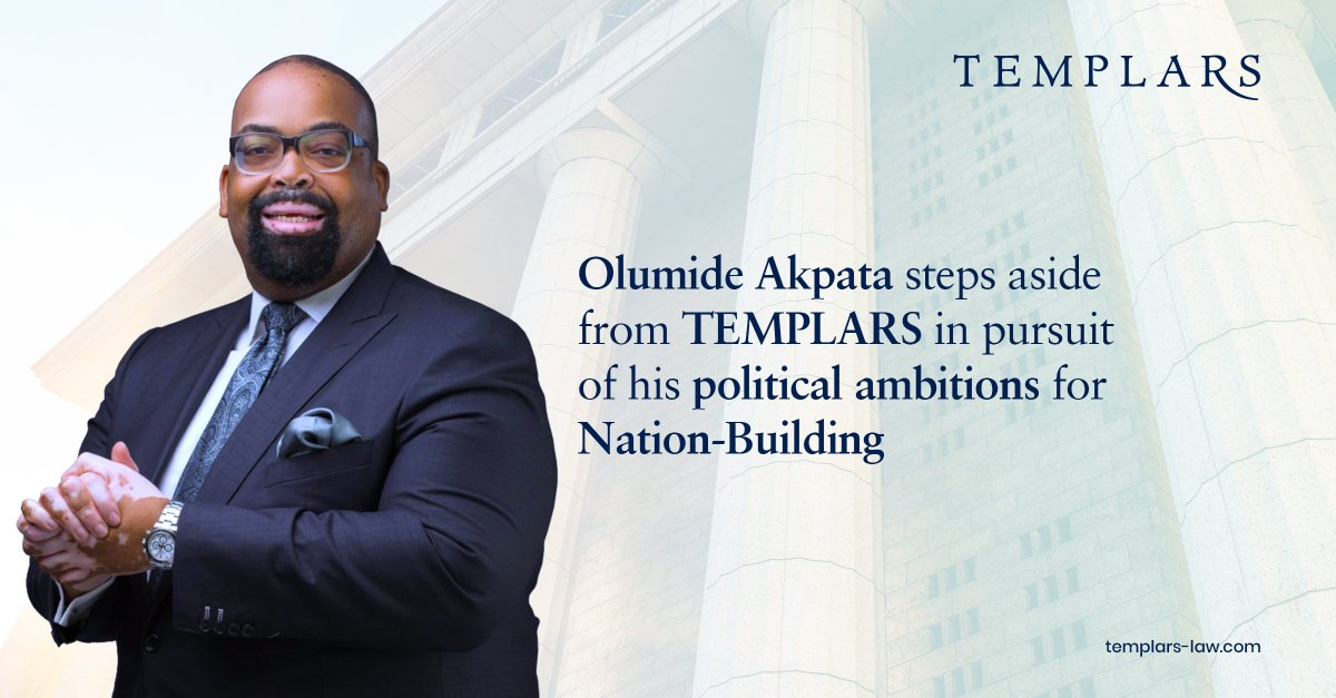templars_law's tweet photo. Olumide Akpata, a Senior Partner at Templars and immediate past President of the Nigerian Bar Association, steps aside from the Firm in pursuit of his political ambitions for nation-building.

Read more: https://t.co/lbAR0Okg8S https://t.co/K6psVNVnsM