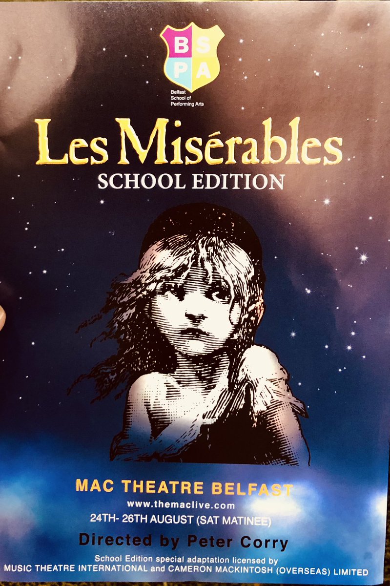 Alex.Kane (@alexkane221b) on Twitter photo I love musicals and Les Mis in particular. This is a superb production: and Iām pretty sure a number of professional careers began here today. Wonderful, wonderful stuff from <a href="/thebspa_uk/">Belfast School of Performing Arts (BSPA)</a> and <a href="/Peter_Corry/">Peter Corry Productions</a> Every single person involved should be epically proud of themselves. I love musicals and Les Mis in particular. This is a superb production: and Iām pretty sure a number of professional careers began here today. Wonderful, wonderful stuff from <a href="/thebspa_uk/">Belfast School of Performing Arts (BSPA)</a> and <a href="/Peter_Corry/">Peter Corry Productions</a> Every single person involved should be epically proud of themselves.