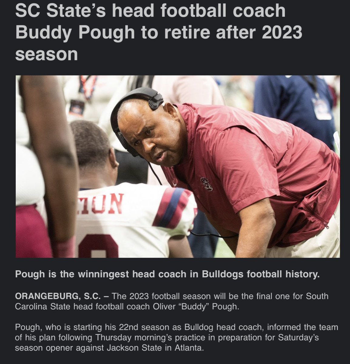 Coach moving on after the 2023 season. It’s been one hell of a run Coach Pough! Thank you sir for all you have done for SCSU! 💪🏿🔥✊🏿