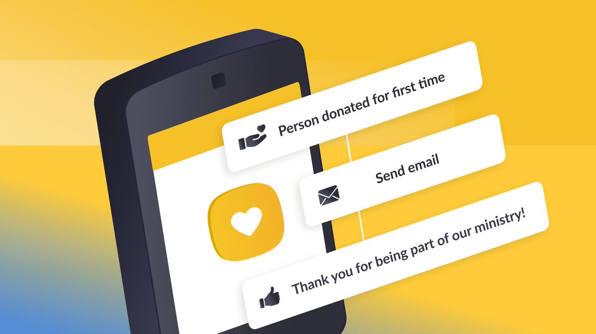 Introducing automations in Giving! ⏯️ Hone in on your follow-up process with donors by automatically sending a follow-up email to anyone who gives, and express your gratitude. Learn more on the blog! planningcenter.com/blog/2023/08/n…