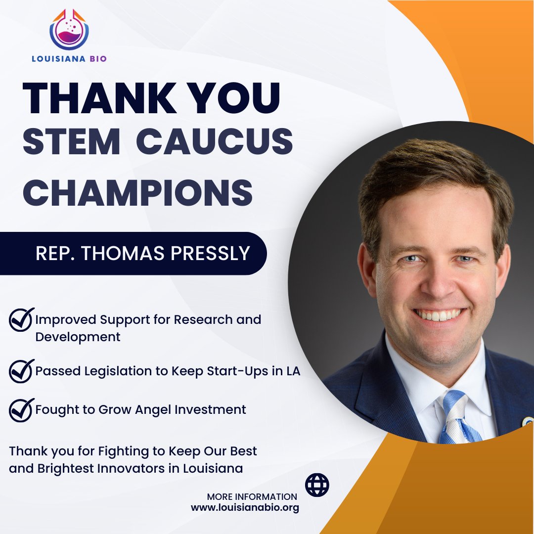 Thank you to <a href="/TAPressly/">Thomas Pressly</a> for being the Vice Chair of the House #STEM  Innovation Caucus and fighting to keep our local start-ups and innovators in #Louisiana . #lalege